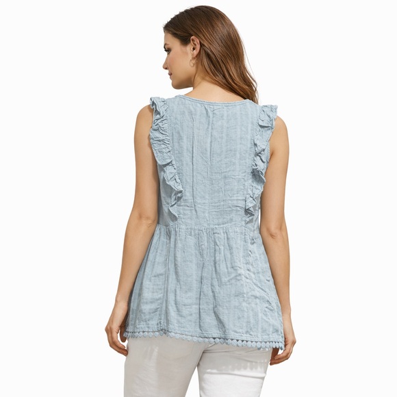 Knox Rose Light Blue Embroidered Ruffle Sleeveless Tunic Top Size Large Boho - Picture 2 of 8